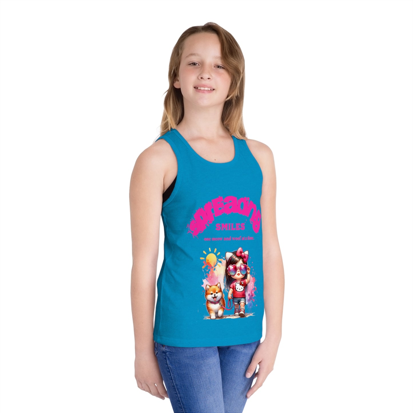 Spreading Smiles & Meows: Girl's Tank Top for Joyful Days!