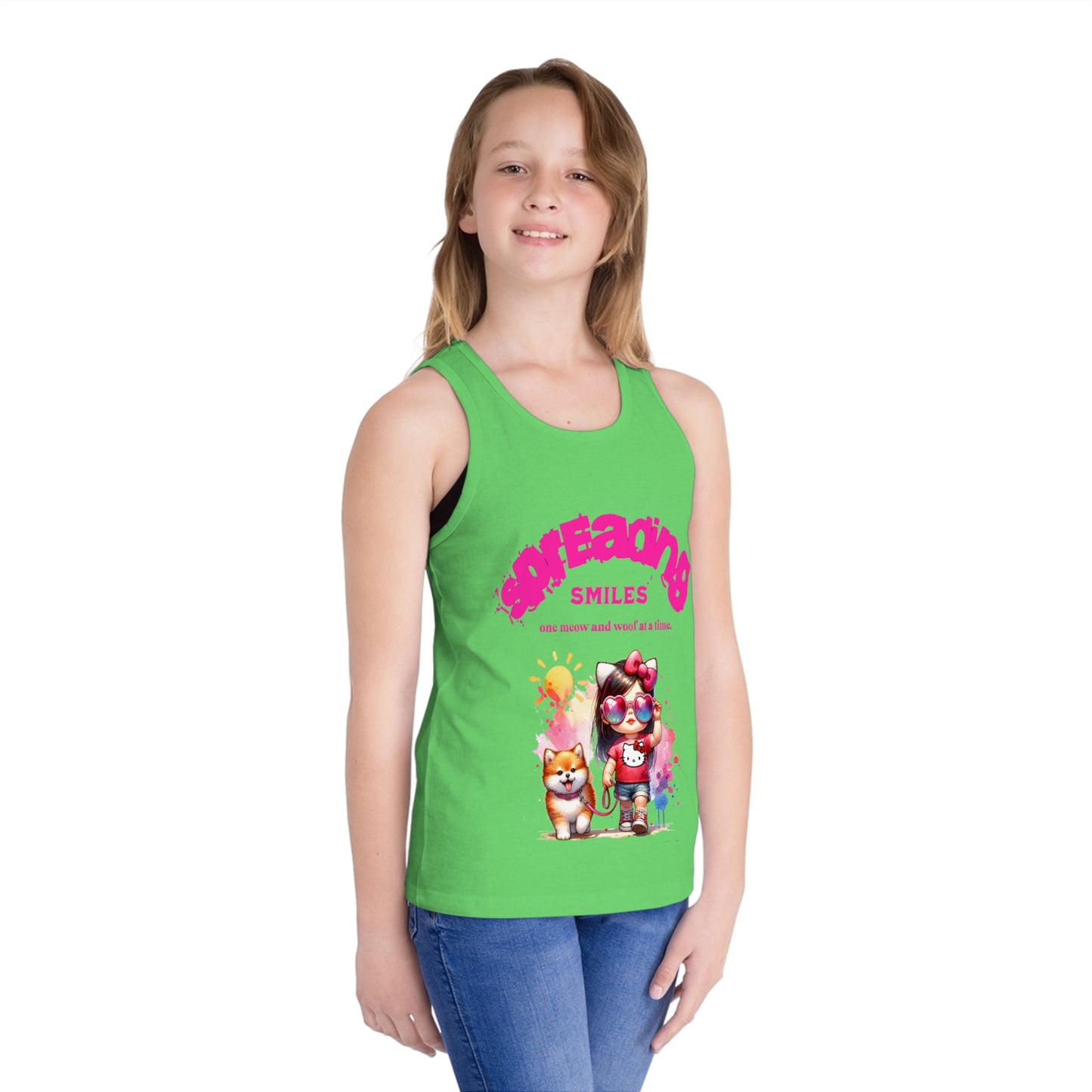 Spreading Smiles & Meows: Girl's Tank Top for Joyful Days!