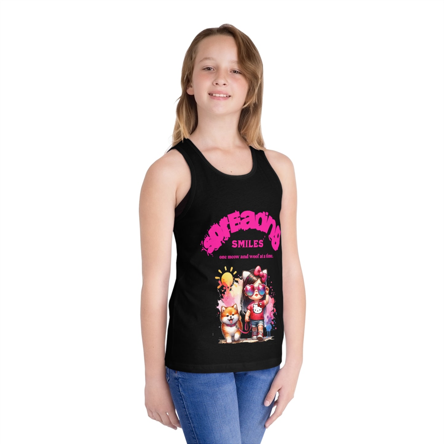 Spreading Smiles & Meows: Girl's Tank Top for Joyful Days!