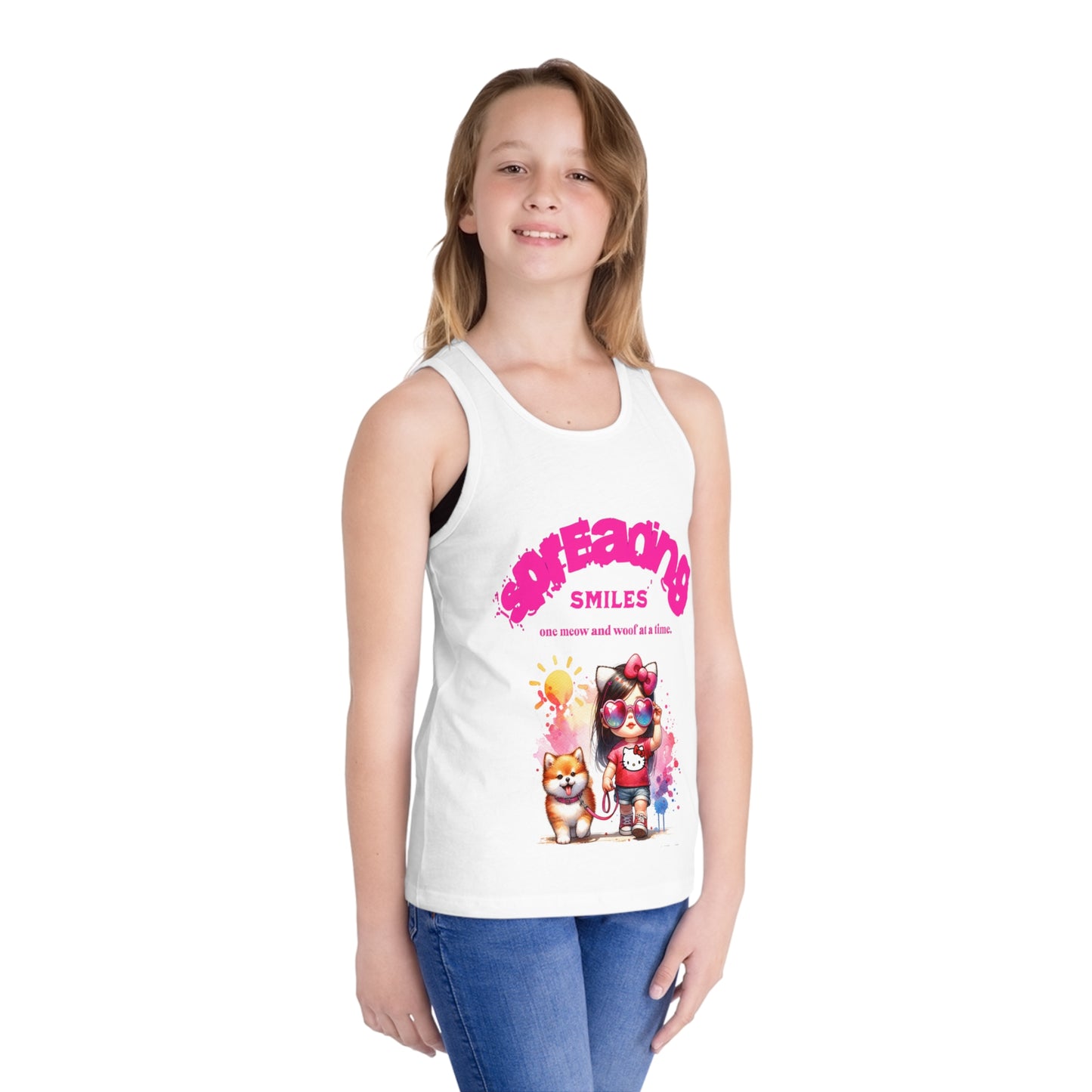 Spreading Smiles & Meows: Girl's Tank Top for Joyful Days!