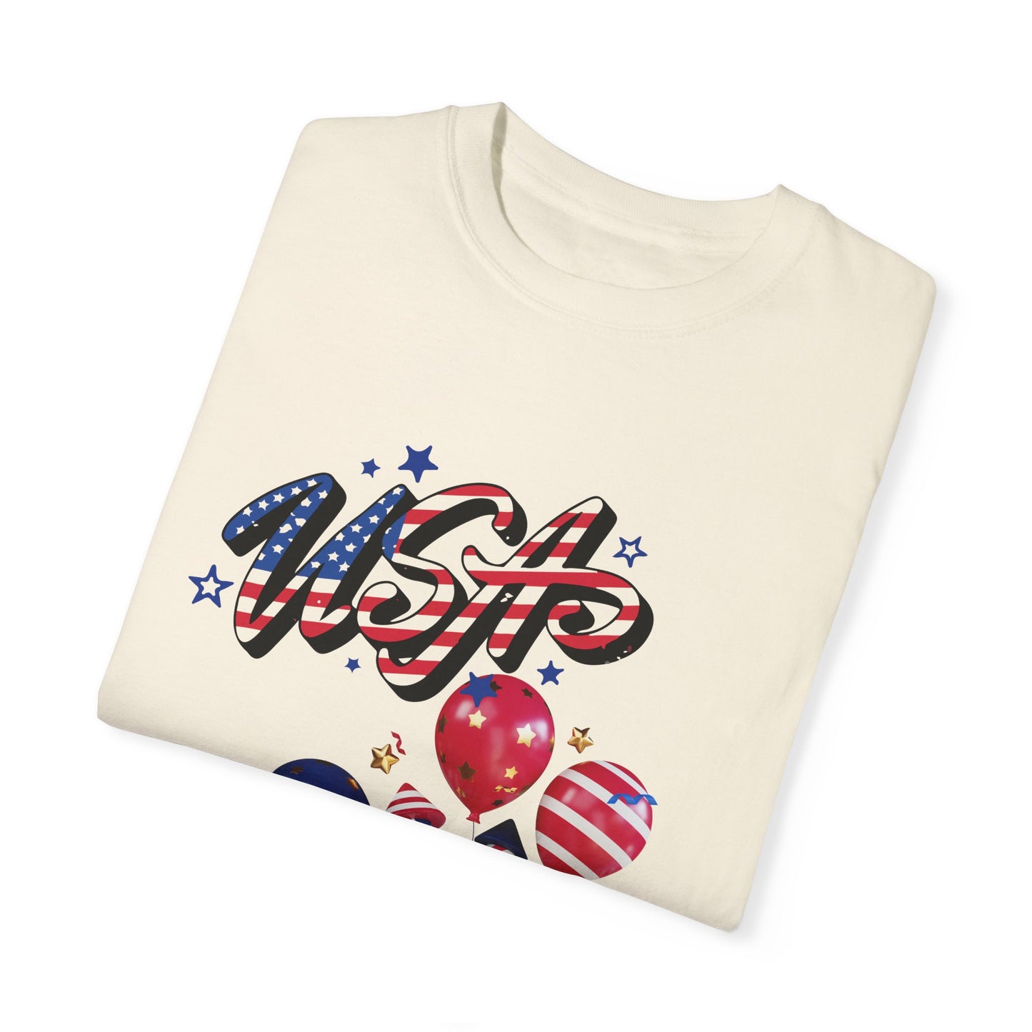 USA Independence Day T-Shirt - Patriotic Hat with Fireworks Design