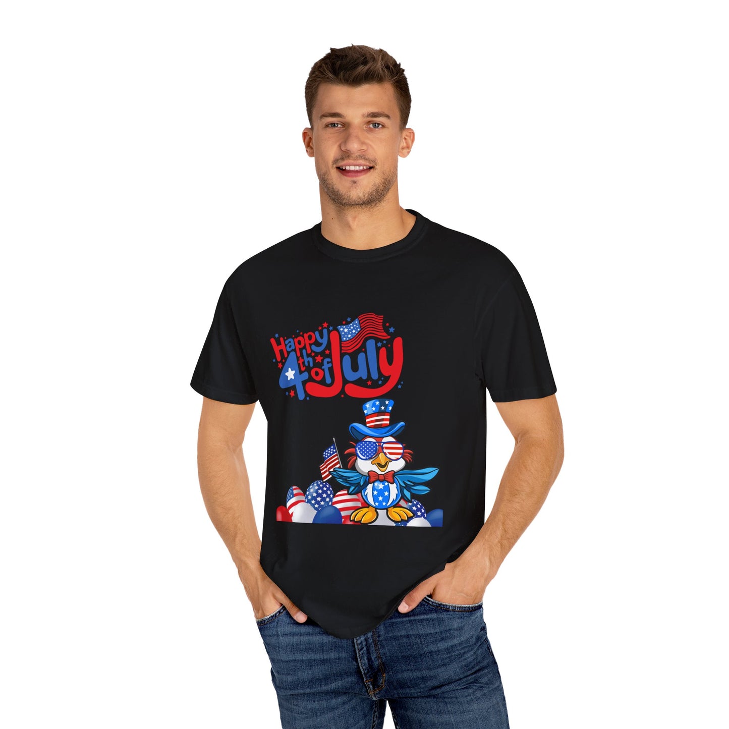 Happy 4th of July Duck T-Shirt with Flag Glasses