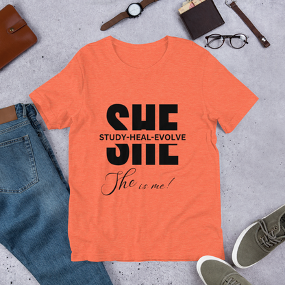 SHE Woman Tee: Study, Heal, Evolve